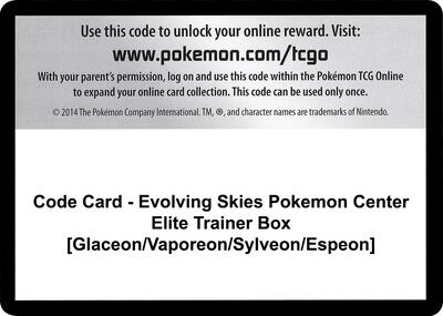 Code Card - Evolving Skies Pokemon Center Elite Trainer Box [Glaceon/Vaporeon/Sylveon/Espeon]