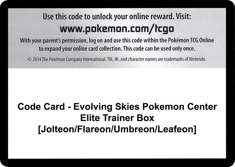 Code Card - Evolving Skies Pokemon Center Elite Trainer Box [Jolteon/Flareon/Umbreon/Leafeon]