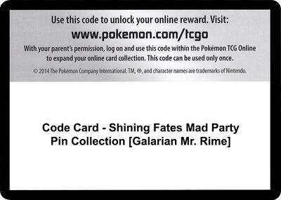 Code Card - Shining Fates Mad Party Pin Collection [Galarian Mr. Rime]