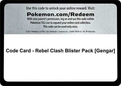 Code Card - Rebel Clash Blister Pack [Gengar]