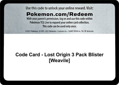 Code Card - Lost Origin 3 Pack Blister [Weavile]