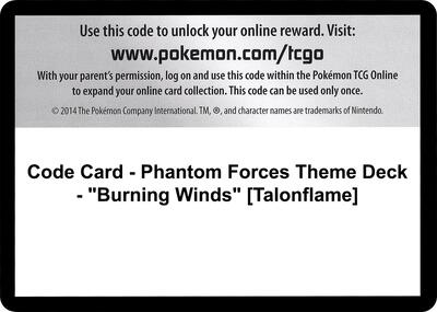 Code Card - Phantom Forces Theme Deck - "Burning Winds" [Talonflame]