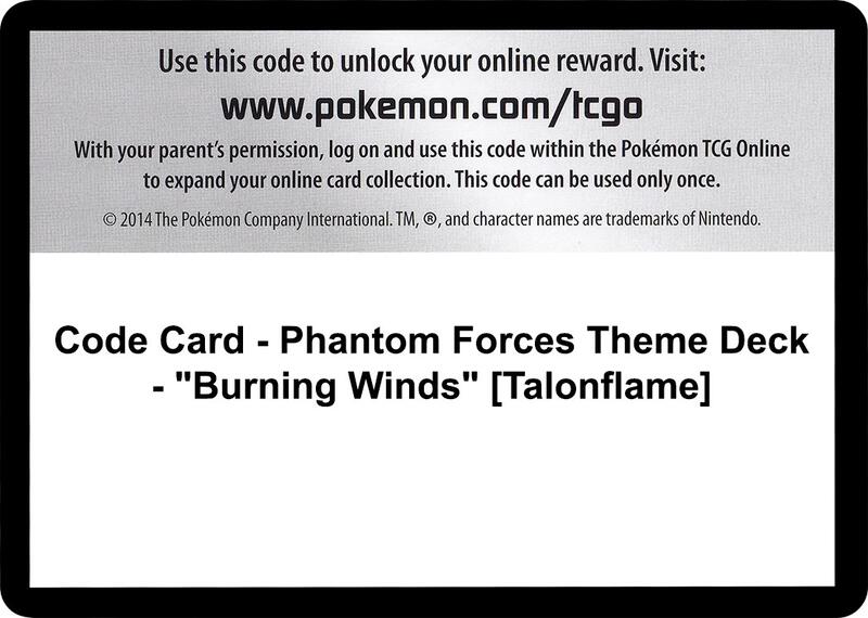Code Card - Phantom Forces Theme Deck - "Burning Winds" [Talonflame]