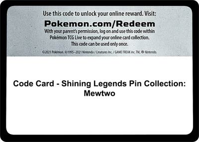 Code Card - Shining Legends Pin Collection: Mewtwo