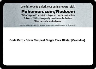 Code Card - Silver Tempest Single Pack Blister [Cranidos]